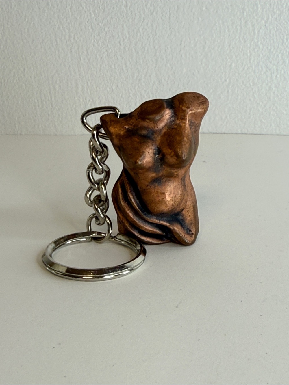 Vintage Bronze Female Torso Sculpture Keychain - Dark Academia Aesthetic